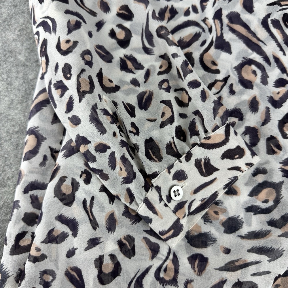 Cabi 5337 Womens White Sheer Gauzy Balloon Sleeve Leopard Print Blouse Top Sz L - Picture 4 of 6
